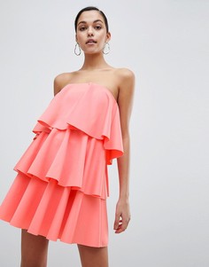 Ярусное платье мини бандо ASOS DESIGN - Оранжевый