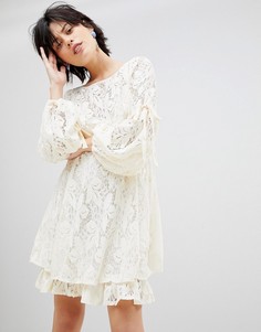 Кружевное платье с завязками на рукавах Free People Ruby - Белый