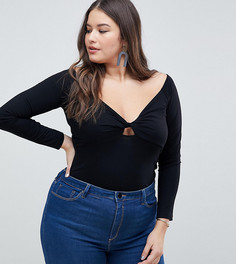 Лонгслив с перекрученной отделкой и открытыми плечами ASOS DESIGN Curve - Черный