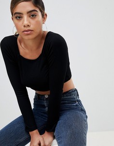 Кроп-топ с квадратным вырезом и длинными рукавами ASOS DESIGN - Черный