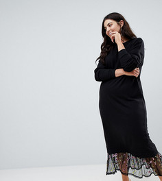 Трикотажное платье макси с вышивкой на подоле ASOS DESIGN Curve - Черный