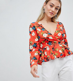 Топ с запахом и баской ASOS DESIGN Petite - Мульти