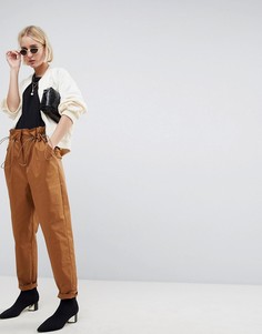 Брюки с завышенной талией и сборками на поясе ASOS WHITE - Светло-бежевый