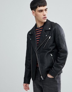 Кожаная байкерская куртка Selected Homme - Черный