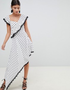 Асимметричное платье в горошек Boohoo - Белый