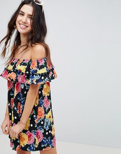 Пляжное платье с открытыми плечами, помпонами и цветочным принтом ASOS DESIGN - Мульти