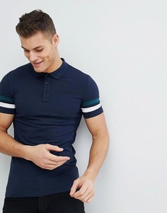 Облегающая футболка-поло со вставками на рукавах ASOS DESIGN - Темно-синий