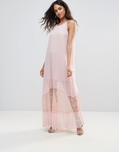 Полупрозрачное платье миди А-силуэта с кружевным низом BCBG - Розовый