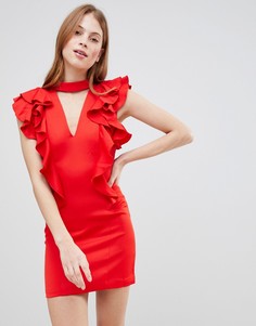 Платье с чокером и оборками Glamorous - Красный