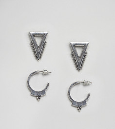 Набор из 2 пар сережек (серьги-гвоздики с вырезами / кольца) ASOS DESIGN - Серебряный