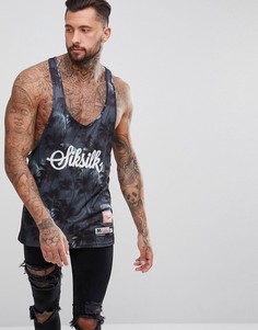 Обтягивающая темно-синяя майка с принтом пальм SikSilk - Темно-синий