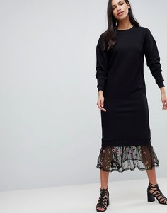Трикотажное платье макси с вышивкой на сетчатой отделке по краю ASOS DESIGN - Черный
