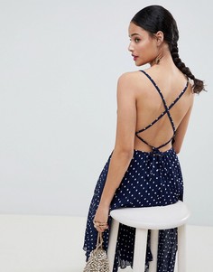 Плиссированное платье миди в горошек на бретельках ASOS DESIGN - Темно-синий