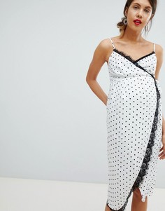 Атласное платье миди в горошек с запахом ASOS DESIGN Maternity - Белый
