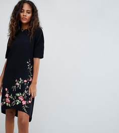 Платье-футболка с асимметричным краем и вышивкой ASOS DESIGN Tall - Черный