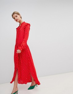 Платье миди в горошек с оборками Essentiel Antwerp - Красный