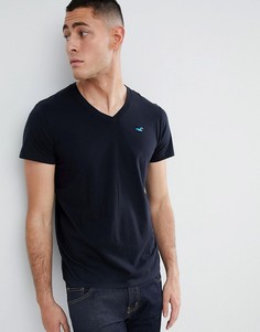 Черная футболка с V-образным вырезом и логотипом-чайкой Hollister Core - Черный