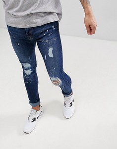 Обтягивающие джинсы с принтом брызг краски Brooklyn Supply Co. - Синий