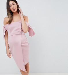 Платье мини с запахом, открытыми плечами и пуговицами ASOS DESIGN Maternity - Бежевый