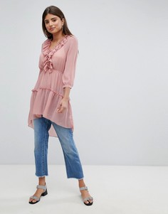 Удлиненная блузка с оборками Missguided - Розовый