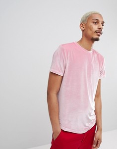 Розовая велюровая длинная футболка с асимметричным принтом ASOS DESIGN - Розовый