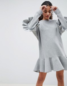 Трикотажное платье мини с оборками ASOS DESIGN - Серый