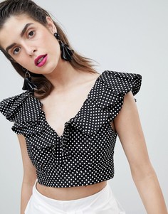 Кроп-топ в горошек с оборками River Island - Черный