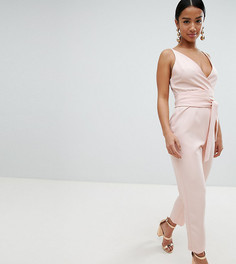 Комбинезон с запахом и поясом ASOS DESIGN Petite - Розовый