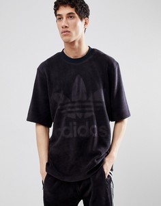 Черная велюровая футболка свободного кроя adidas Originals adicolor CY3548 - Черный