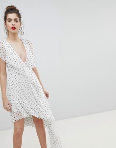 Платье мини в горошек с глубоким вырезом ASOS DESIGN - Мульти