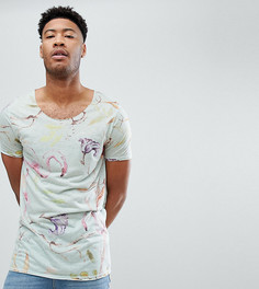 Длинная футболка из искусственного льна с цветочным принтом ASOS DESIGN Tall - Синий