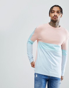 Свободный удлиненный лонгслив колор блок пастельных оттенков ASOS DESIGN - Розовый