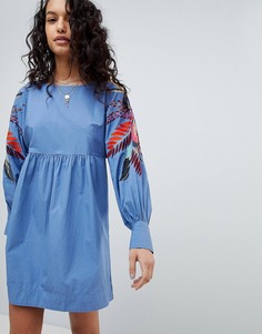 Платье мини с цветочным принтом Free People - Синий
