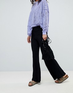 Широкие кружевные брюки с завышенной талией Free People - Черный