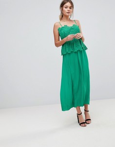Платье-комбинация миди с кружевным топом и плиссированной юбкой Liquorish - Зеленый