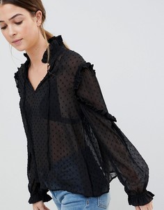 Прозрачная блузка с высоким воротом QED London - Черный