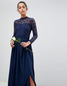 Кружевное платье макси с длинными рукавами Club L - Темно-синий