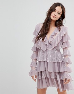Короткое приталенное платье с оборками Glamorous - Фиолетовый