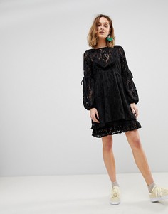 Кружевное платье с завязками на рукавах Free People Ruby - Черный