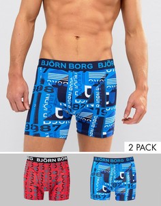 Набор из 2 боксеров-брифов с принтом логотипа Bjorn Bjorg - Синий