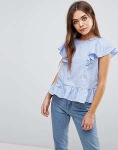 Топ в клетку с оборками Brave Soul Heidi - Синий