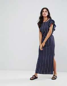 Платье макси в полоску с оборками на рукавах ASOS - Темно-синий Liquorish