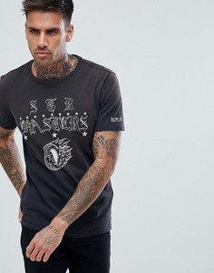 Состаренная байкерская футболка Replay - Черный
