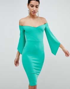 Платье-футляр со спущенными плечами и рукавами 3/4 Club L - Зеленый