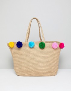 Пляжная сумка-мешок из джута с разноцветными помпонами America &amp; Beyond - Мульти
