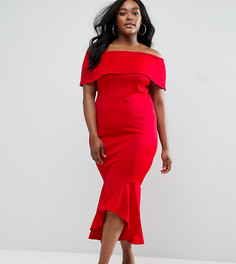 Платье со спущенными плечами и оборкой по краю Club L Plus - Красный