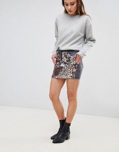 Джинсовая мини-юбка с пайетками Parisian - Серый