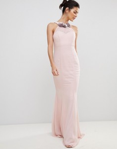 Шифоновое платье-халтер макси с цветами City Goddess - Розовый