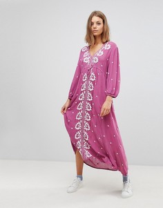 Платье макси с V-образным вырезом и вышивкой Free People - Розовый