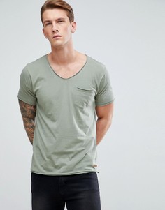 Базовая футболка с V-образным вырезом необработанными краями Brave Soul - Зеленый